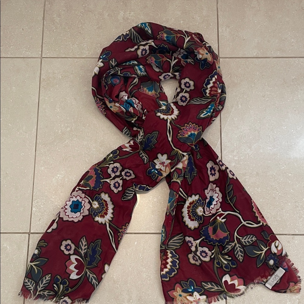 LOFT Burgundy Floral Scarf